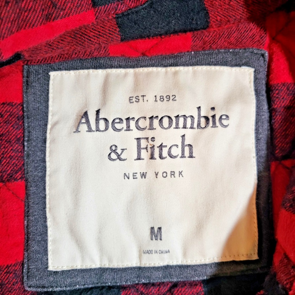 Abercrombie & Fitch Button Hoodie Mens M Gray Flannel-Lined Heavy Jacket Y2K - Picture 4 of 9